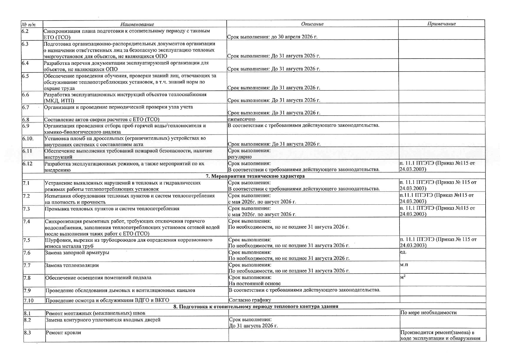 Мероприятия подготовки ООО УК "Покровские ворота" к отопительному периоду 2026-27гг изображение 1